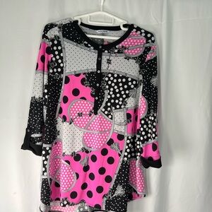 Peter Nygard Black and Pink Polka Dot Top